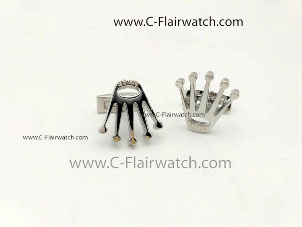 Stainless Steel Silver Rolex Logo Cufflinks